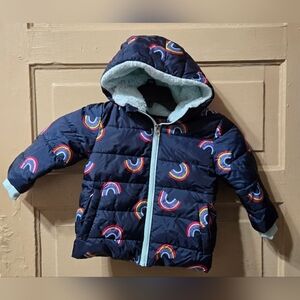 Swiss Tech Toddler Blue Cove Rainbow Hooded Zip Up Puffer Jacket EUC